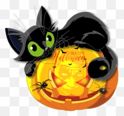 Halloween Sticker Challenge On Picsart - Cartoon Halloween Pumpkin With Black Cat Emoji,To Infinity And Beyond Emoji