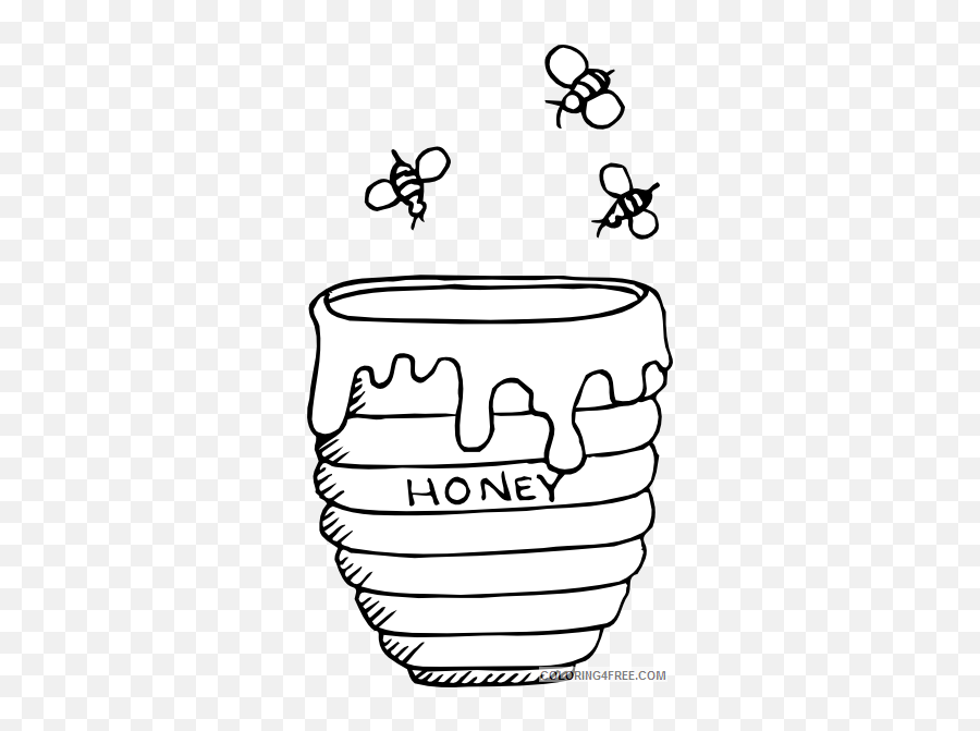 Honey Bee Coloring Pages Bees Around A Honey Pot Printable - Honey Jar Coloring Page Emoji,Honey Bee Emoji