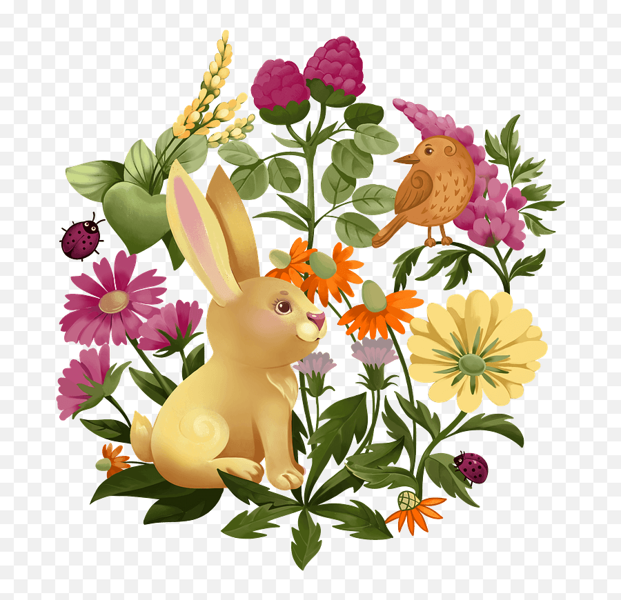 Bunny In Flowers Clipart - Floral Emoji,Mouse Bunny Bear Emoji