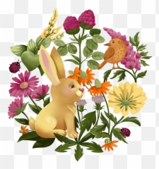 Bunny In Flowers Clipart - Floral Emoji,Mouse Bunny Bear Emoji
