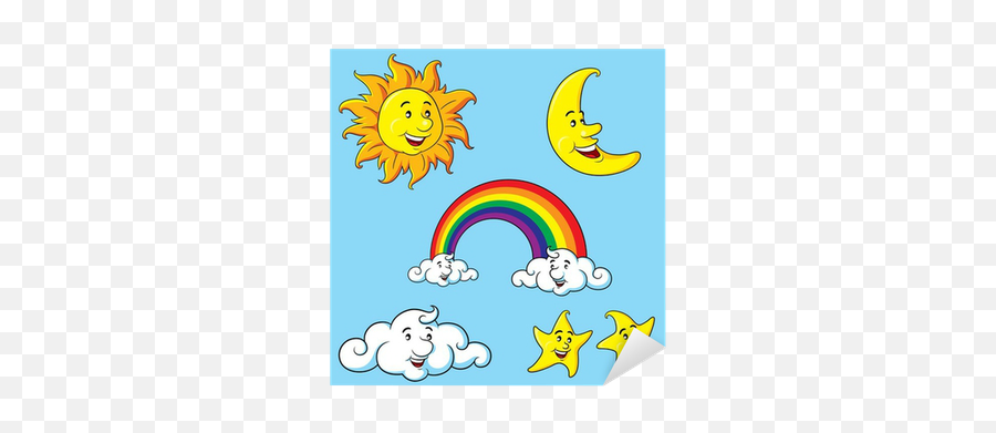 Sun Moon Stars Clouds U0026 Rainbow Cartoon Sticker U2022 Pixers Emoji,Raibow Stars Emoticon