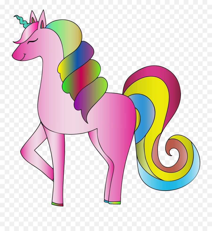 Pink Unicorn With Rainbow Mane And Tail Clipart Free - Unicorn Clipart Emoji,Rainbow Unicorn Emoji