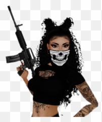 Machinegunskullbandanna Tattoo Sticker - Midriff Emoji,Emoji Tattoo Gun