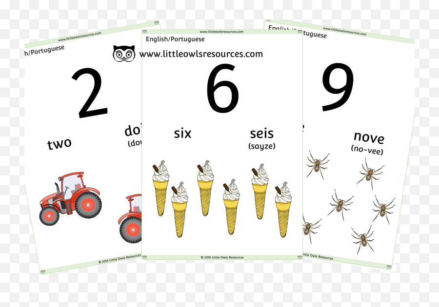 Free English Portuguese 0 - 10 Counting Numbers Printable Language Emoji,Emotion Flash Cards Printable