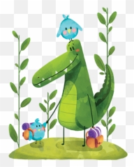 Swamp Friends Illustration Wall Art - Cocodrilos Acuarelas Dibujo Emoji,Alligator Man Emoji