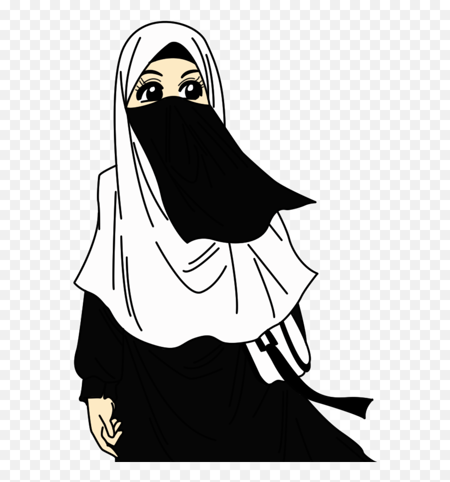 Cartoon Gambar Kartun Pakai Purdah - Gambar Kartun Muslimah Niqab Clipart Emoji,Happy Emoticon Ganbatte