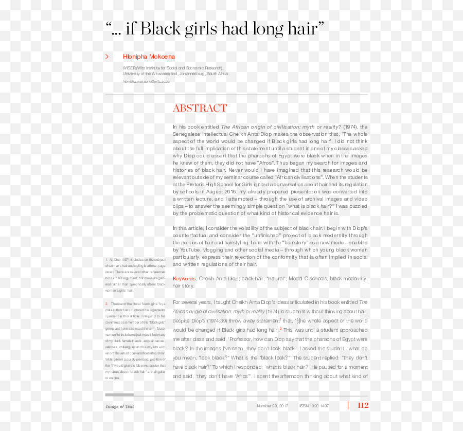 Pdf U201c If Black Girls Had Long Hairu201d Hlonipha Mokoena - Document Emoji,Emotion 18