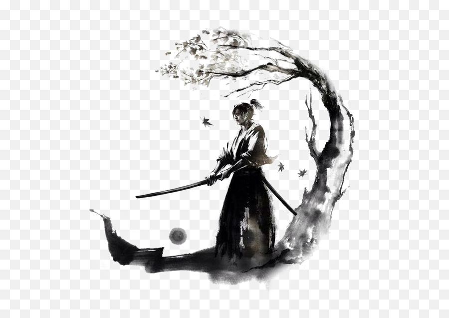 Silhuette Siluet Samurai Sticker - Aikido Tattoo Emoji,Samurai Sword Emoji