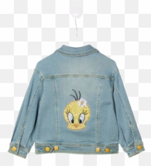 Denim Jacket With Floral Insert And Titty Print Monnalisa Emoji,Long Sleeve Shirt Emoji