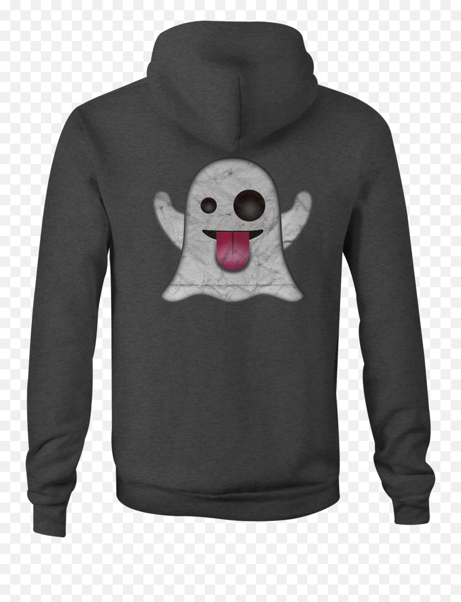 Zip Up Hoodie Ghost Text Emoji Tongue Out Hooded Sweatshirt - Hoodie,Tongue Out Emoji