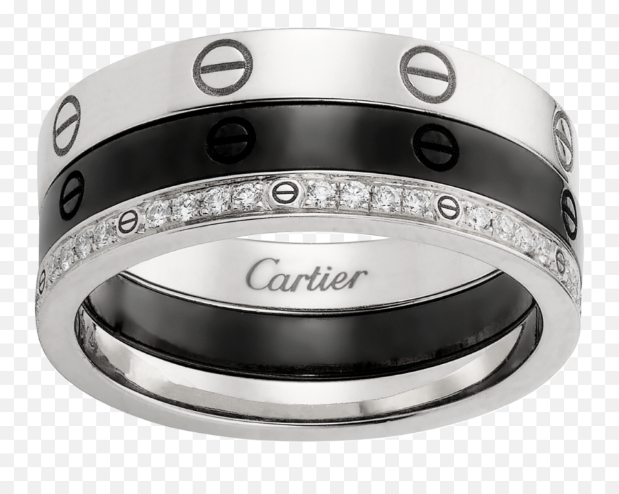 Black Cartier Love Ring Transparent Png - Cartier Love Ring White Gold Ceramic Emoji,Diamond Ring Emojis On Black Background
