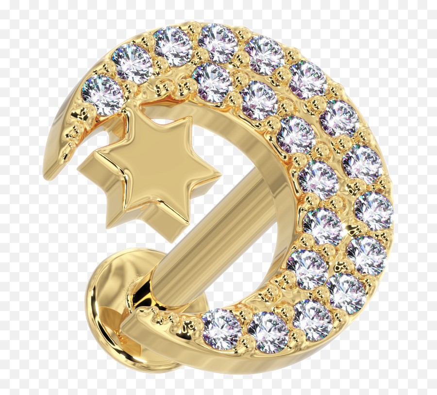 Diamond Moon With Star Cartilage Earring Lip Tragus Nose Flat Back Stud - 14k Yellow Gold 18g 10mm 316 5mm Emoji,Evil Star Emoticon