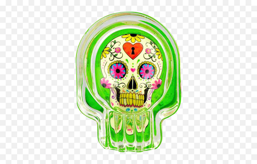 Glow Sugar Skull Glass Ashtray - Scary Emoji,Guess The Emoji Card Skull