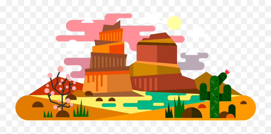 American Frontier Flat Design Landscape Illustration Emoji,Desert Emojis