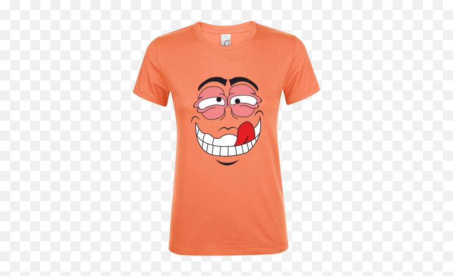 Ladies T - Shirt Regent With Printing Crazy Face Short Sleeve Emoji,Crazy Face Emoticon