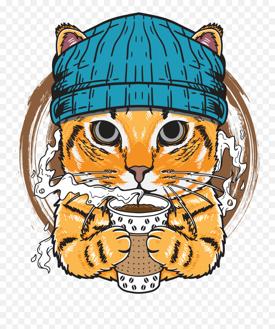 Cool Cat With Coffee Custom T - Shirt Tenstickers Emoji,Cuteorange Kitty Emoticons