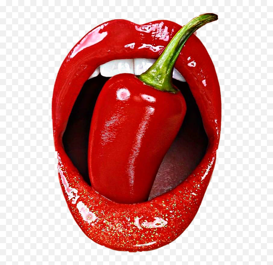 Red Pepper Lips Mouth Sticker - Red Lips With Pepper Emoji,Chili Pepper Emoji