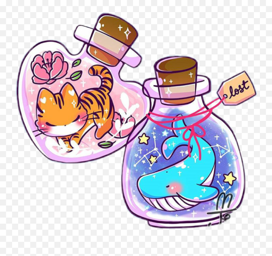 Cat Bottle Whale Lost Space Galexy - Money Bag Emoji,Bottling Emotions Cartoon