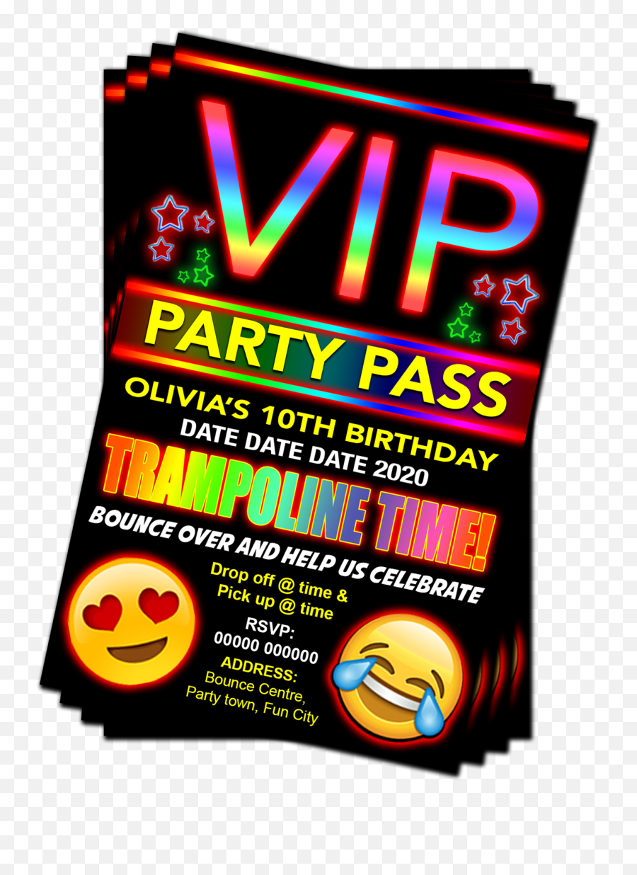 Trampoline Birthday Party Invitation - Vertical Emoji,Emoji Party Invite