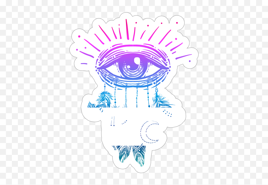 Third Eye With Feathers Boho Sticker - Blue Eye Boho Drawing Emoji,What Program Is The Ghost Emoji