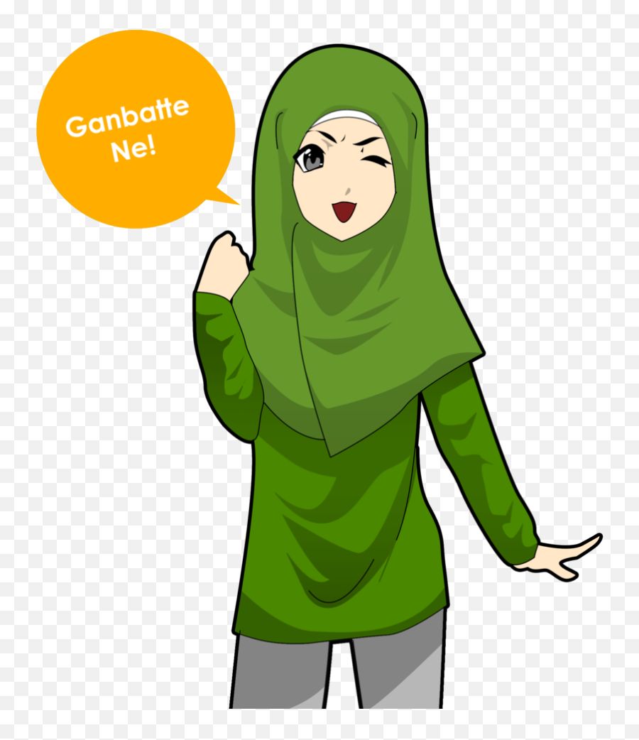 Aang Azeet 2016 - Kartun Muslimah Warna Hijau Emoji,Happy Emoticon Ganbatte