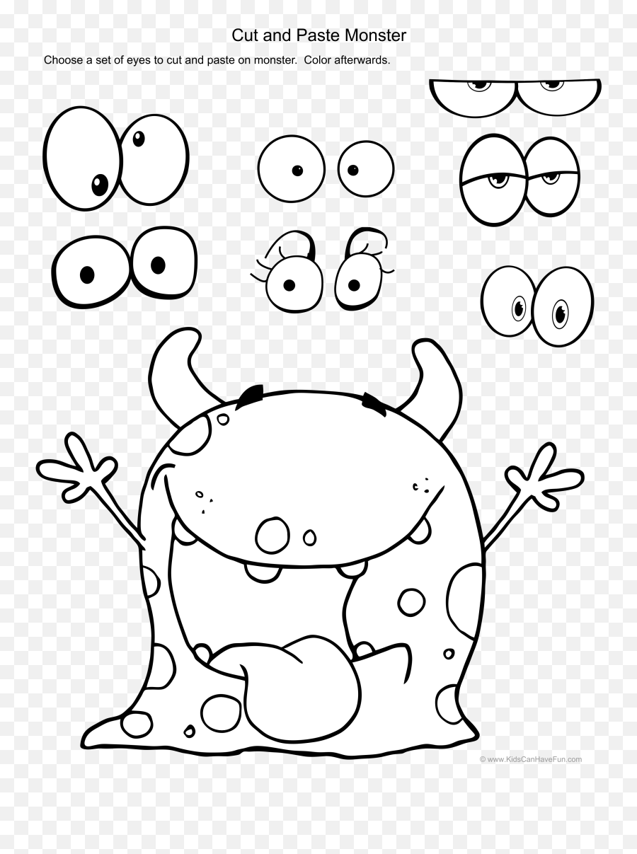 Cut And Paste - Monster Eyes For Coloring Emoji,Emotions Cutting Skills Worksheet