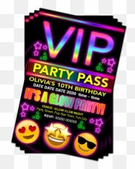 Glow Neon Birthday Party Invitation - Happy Emoji,Party Time Emoji
