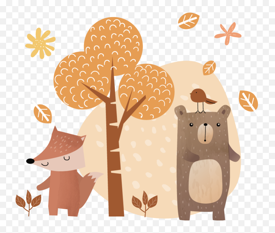 Animals And Tree Illustration Sticker - Animales Del Bosque Infantil Emoji,Emoji Wall Decals