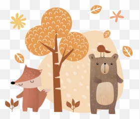 Animals And Tree Illustration Sticker - Animales Del Bosque Infantil Emoji,Emoji Wall Decals