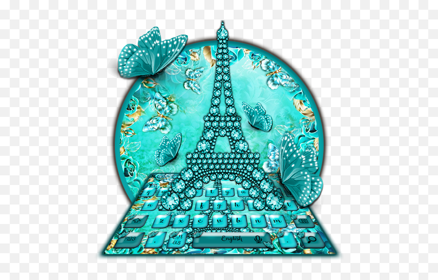 Turquoise Diamond Butterfly Keyboard - Girly Emoji,Is There An Eiffel Tower Emoji