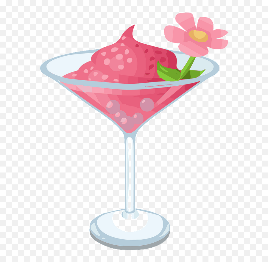 Pink Parfait In A Glass With Flower Garnish Clipart Free - Clipart Cocktail Emoji,Margaritas Emojis