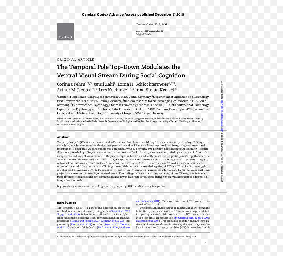 Pdf The Temporal Pole Top - Down Modulates The Ventral Visual Document Emoji,Plantinga Matrix Emotions