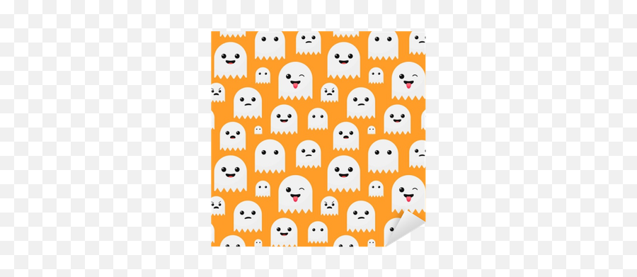 Funny Cute Orange Halloween Ghost Seamless Pattern Vector Emoji,Cuteorange Kitty Emoticons