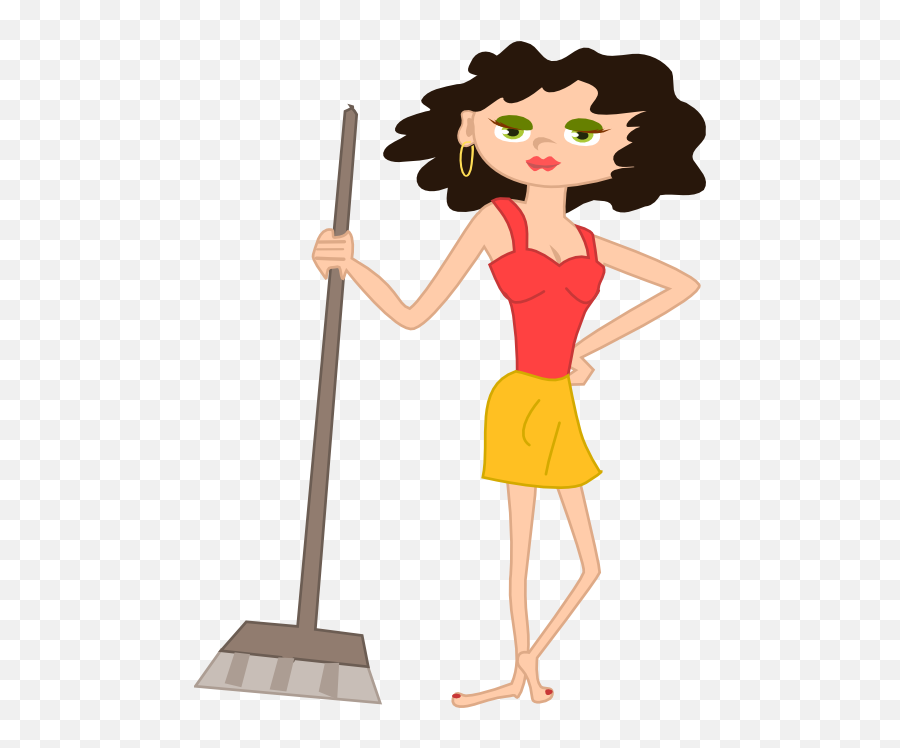 Young Housekeeper Girl With Broomstick Clipart I2clipart - Housekeeper Girls Emoji,Broom Stick Emoticon