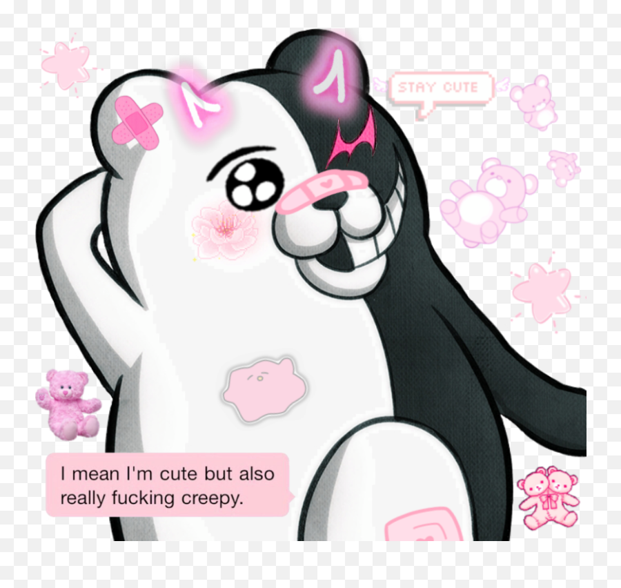 Monokuma Cute Pink Kawaii Sticker By Piss - Monokuma Cute Emoji,Monokuma Text Emoji