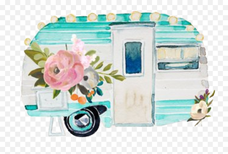 Watercolor Handpainted Camper Sticker - Flower Brand Name Design Emoji,Motorhome Emoji