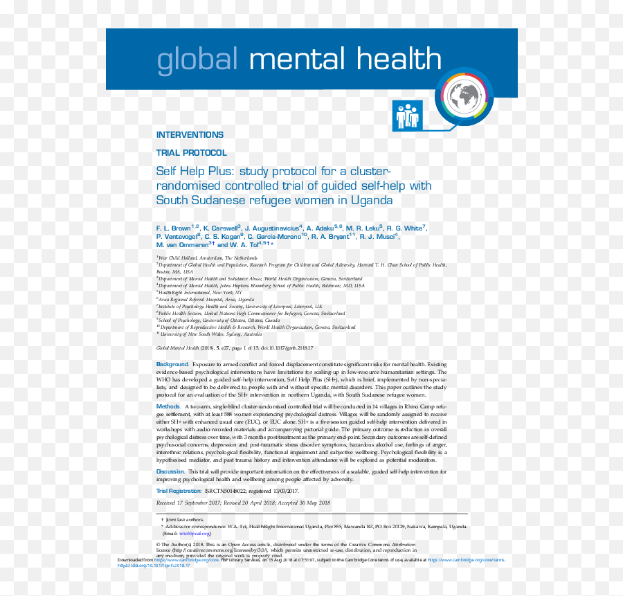 Pdf Self Help Plus Study Protocol For A Cluster - Mental Health Literacy Intervention Schule Emoji,Arua Emotions