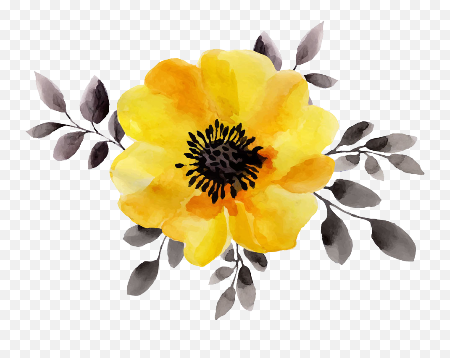 Flower Yellow Watercolor Painting Stock Illustration - Watercolor Yellow Flower Clipart Emoji,Chrysanthemum Emoji