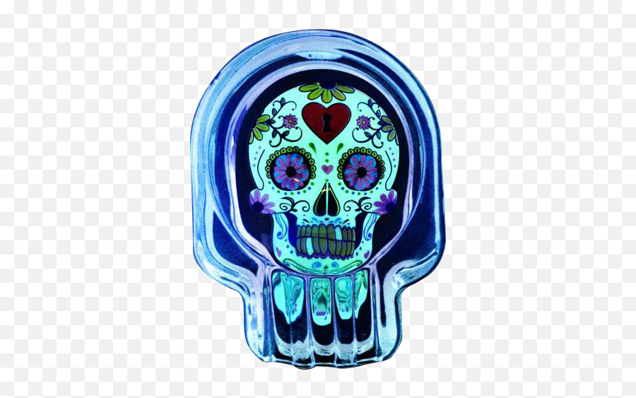 Glow Sugar Skull Glass Ashtray - Scary Emoji,Guess The Emoji Card Skull