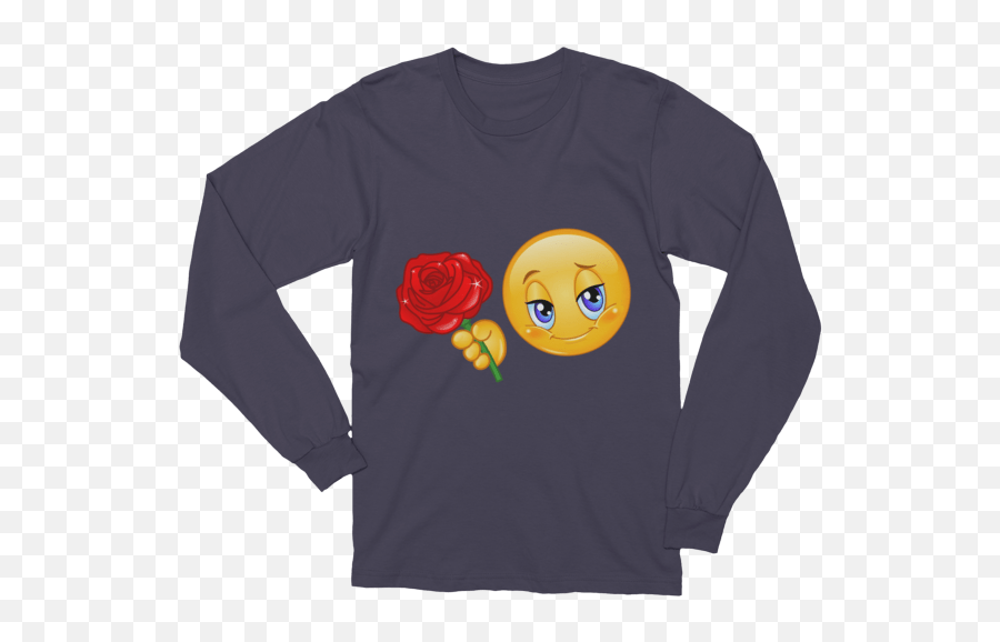 Unisex Emoticon With Rose Long Sleeve T - Shirt What Emoji,Red Rose Emoticon