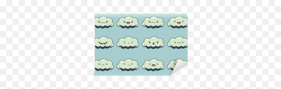 Set Of Vector Kawaii Cloud Emoticons Isolated On Light Blue Emoji,Kawaii Emoticons Set