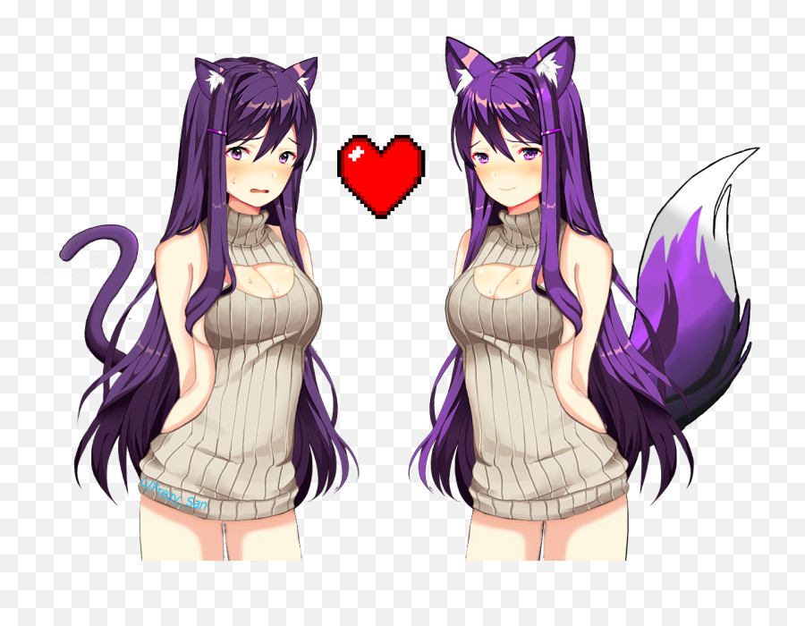 Neko And Kitsune Yuri - Ear Fix U003c3 Ddlc Emoji,Neko Papa Heart Emoticon