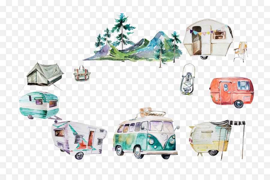 Watercolor Handpainted Campers Sticker - Vertical Emoji,Motorhome Emoji