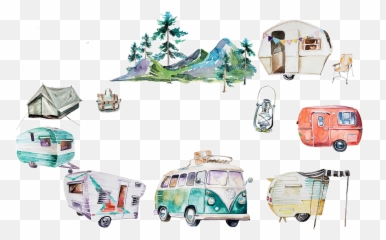 Watercolor Handpainted Campers Sticker - Vertical Emoji,Motorhome Emoji