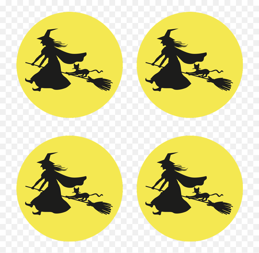 Witch Moon And Black Cat Halloween Drink Mat - Czarownica Na Miotle Rysunek Emoji,Witch's Hat Emoji