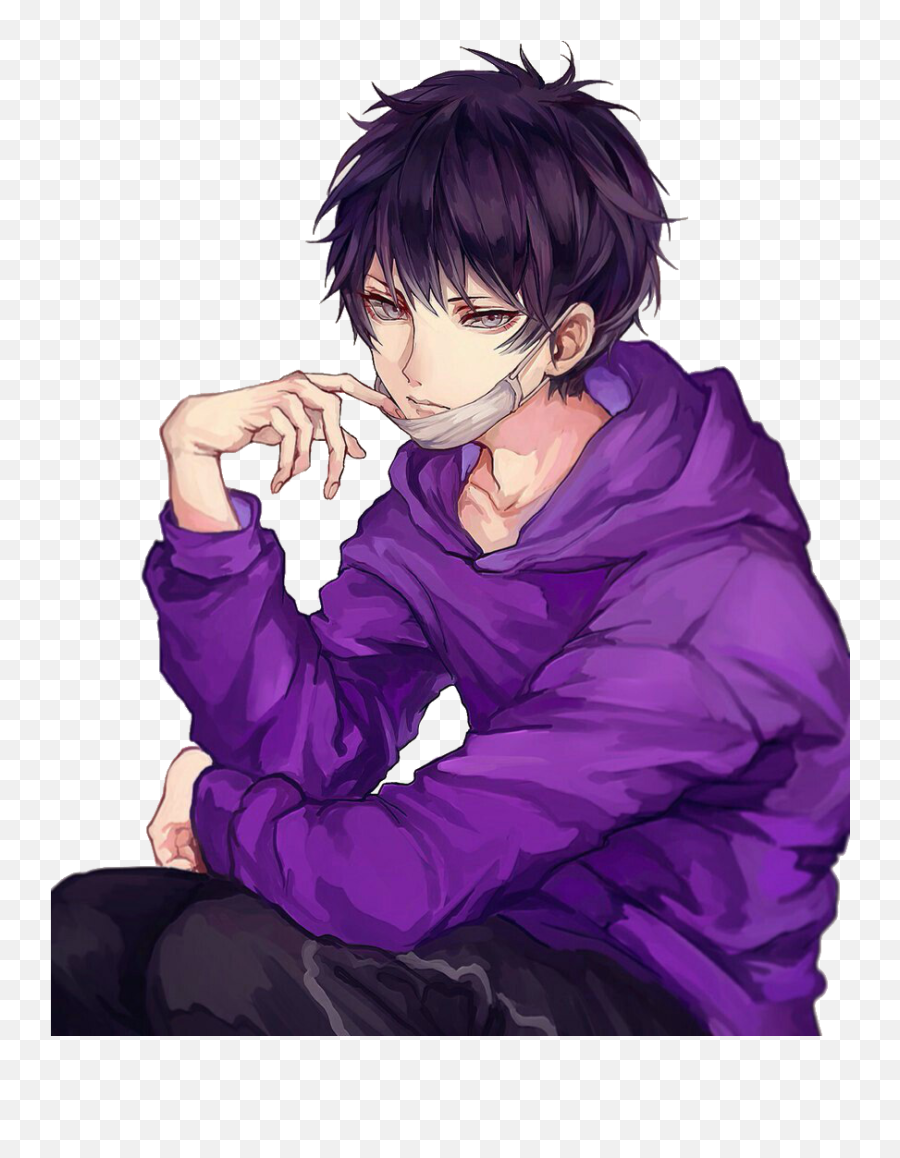 Anime Png Images Manga Kimono - Male Purple Hair Anime Boy Emoji,Manga Emotion Symbols Png