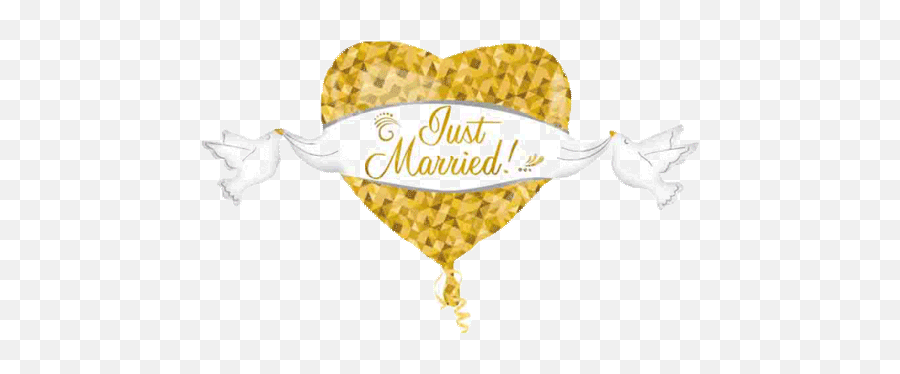 Just Married 41 Gold Heart Dove Wedding Balloon - Decorative Emoji,Married Emoji