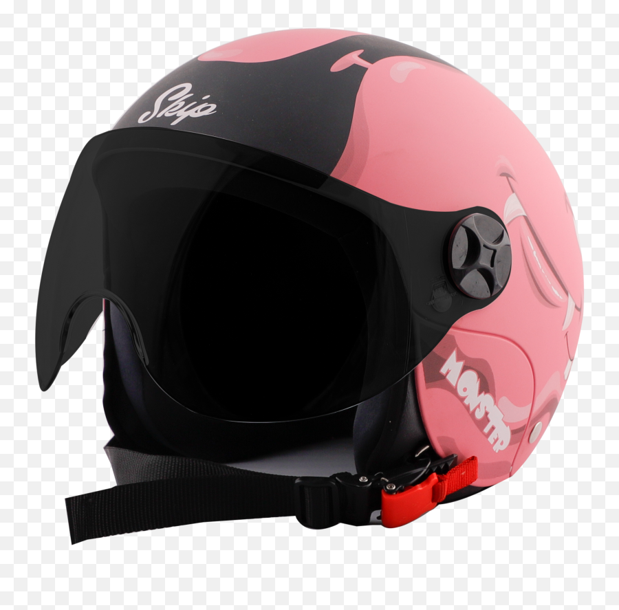 Sbh - 16 Skip Toad Mat Black With Pink Fitted With Clear Visor Motorcycle Helmet Emoji,Emoticon Visor