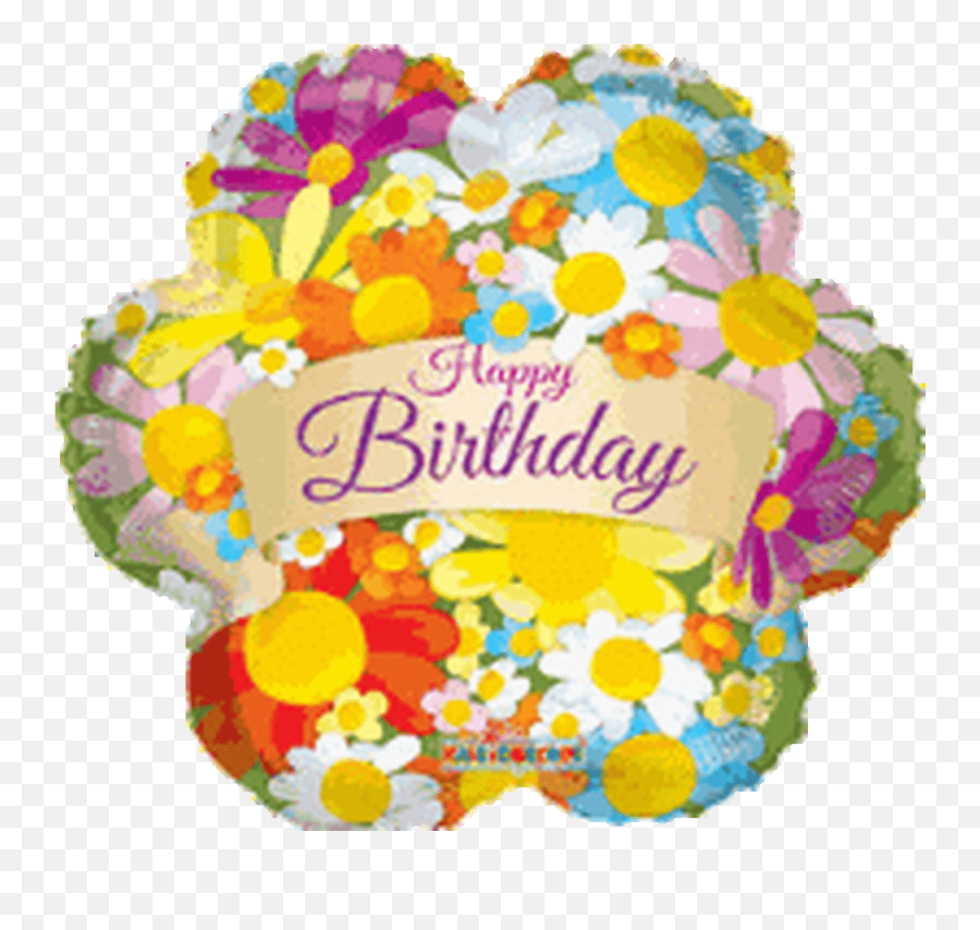 18 Happy Birthday Flowers With Banner - Balloon Emoji,Gif Of Emoticon Wit Hflowers