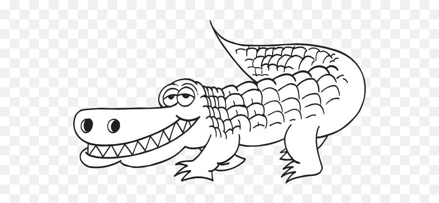Alligator Black And White White Alligator Outline Clip Art - Zoo Animal Clipart Black And White Png Emoji,Facebook Emoticons Alligator